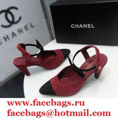 Chanel Heel 8cm Pumps with Bow Strap G36360 Suede Burgundy 2020