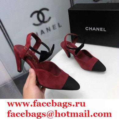 Chanel Heel 8cm Pumps with Bow Strap G36360 Suede Burgundy 2020