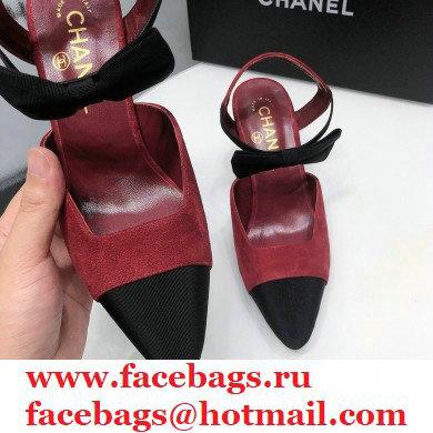 Chanel Heel 8cm Pumps with Bow Strap G36360 Suede Burgundy 2020