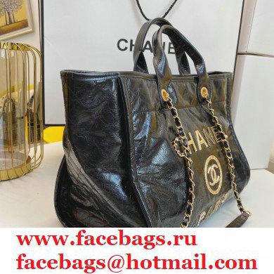 Chanel Shiny Calfskin Deauville Large Shopping Tote Bag A66941 Black 2020