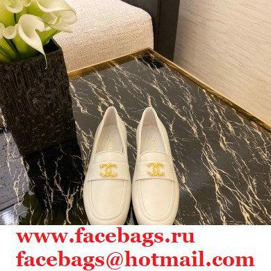 Chanel Top Quality Calfskin Gold CC Logo Loafers White 2020