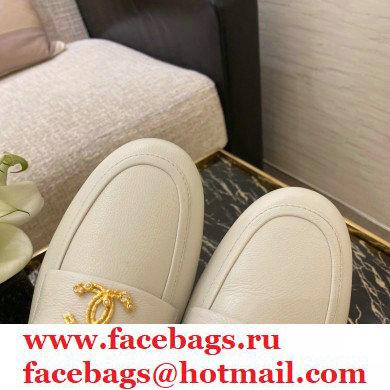 Chanel Top Quality Calfskin Gold CC Logo Loafers White 2020