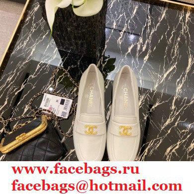 Chanel Top Quality Calfskin Gold CC Logo Loafers White 2020