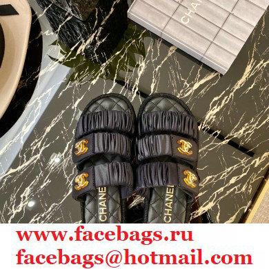 Chanel Top Quality Satin Gold CC Logo Mules Sandals Black 2020