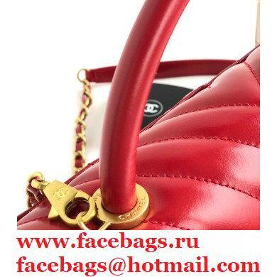 Chanel Waxy Leather Coco Handle Chevron Medium Flap Bag Red with Top Handle A92991