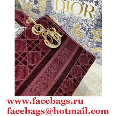 DIOR Burgundy Cannage Embroidered Velvet Medium Lady D-Lite Bag 2020