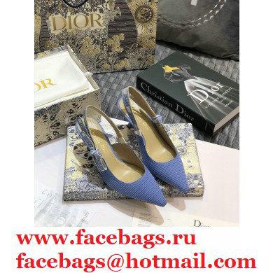 Dior Heel 6.5cm J'Adior Metallic Thread Embroidered Slingback Pumps Blue 2020