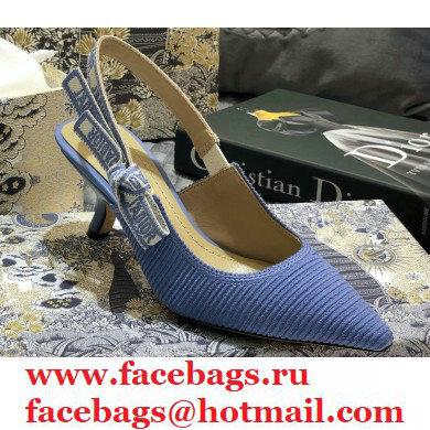 Dior Heel 6.5cm J'Adior Metallic Thread Embroidered Slingback Pumps Blue 2020