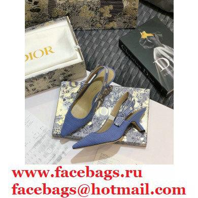 Dior Heel 6.5cm J'Adior Metallic Thread Embroidered Slingback Pumps Blue 2020