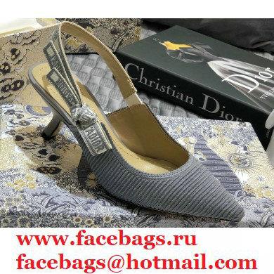 Dior Heel 6.5cm J'Adior Metallic Thread Embroidered Slingback Pumps Gray 2020