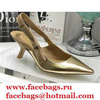 Dior Heel 6.5cm Rhinestone J'Adior Slingback Pumps Metallic Gold 2020