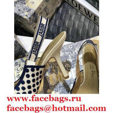 Dior Heel 9.5cm J'Adior Dots Embroidered Slingback Pumps Dark Blue 2020