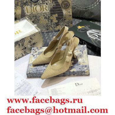 Dior Heel 9.5cm J'Adior Metallic Thread Embroidered Slingback Pumps Beige 2020