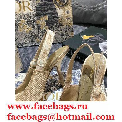 Dior Heel 9.5cm J'Adior Metallic Thread Embroidered Slingback Pumps Beige 2020