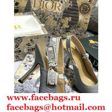 Dior Heel 9.5cm J'Adior Metallic Thread Embroidered Slingback Pumps Gray 2020