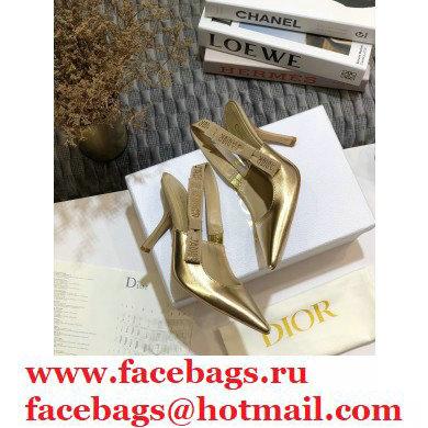 Dior Heel 9.5cm Rhinestone J'Adior Slingback Pumps Metallic Gold 2020