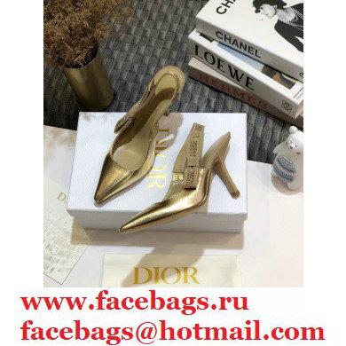 Dior Heel 9.5cm Rhinestone J'Adior Slingback Pumps Metallic Gold 2020