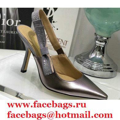 Dior Heel 9.5cm Rhinestone J'Adior Slingback Pumps Metallic Silver 2020