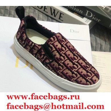 Dior Oblique Embroidered Velvet Solar Slip-On Sneakers Burgundy 2020