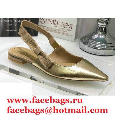 Dior Rhinestone J'Adior Slingback Ballet Flats Metallic Gold 2020