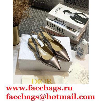 Dior Rhinestone J'Adior Slingback Ballet Flats Metallic Silver 2020