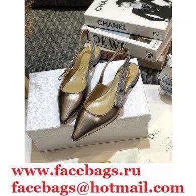 Dior Rhinestone J'Adior Slingback Ballet Flats Metallic Silver 2020