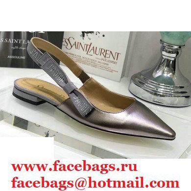 Dior Rhinestone J'Adior Slingback Ballet Flats Metallic Silver 2020