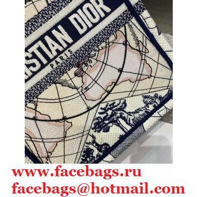 Dior Vertical Book Tote Bag in Blue Multicolor Around the World Embroidery 2020