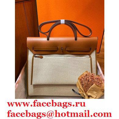 Hermes Herbag Zip 39 Bag in Original Quality Creamy with brown piping