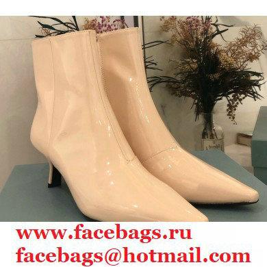 Prada Heel 6cm Glossy Patent Leather Booties Beige 2020