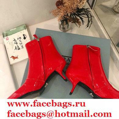 Prada Heel 6cm Glossy Patent Leather Booties Red 2020