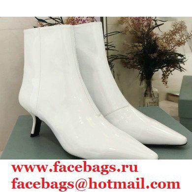 Prada Heel 6cm Glossy Patent Leather Booties White 2020