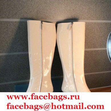 Prada Heel 6cm Glossy Patent Leather Boots Beige 2020