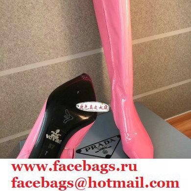 Prada Heel 6cm Glossy Patent Leather Boots Pink 2020