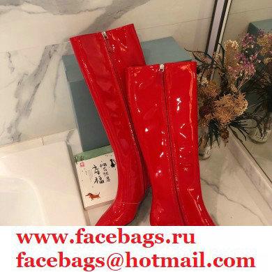 Prada Heel 6cm Glossy Patent Leather Boots Red 2020