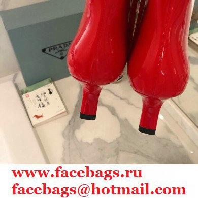 Prada Heel 6cm Glossy Patent Leather Boots Red 2020