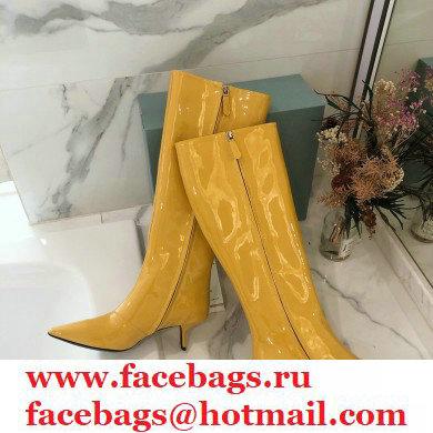 Prada Heel 6cm Glossy Patent Leather Boots Yellow 2020