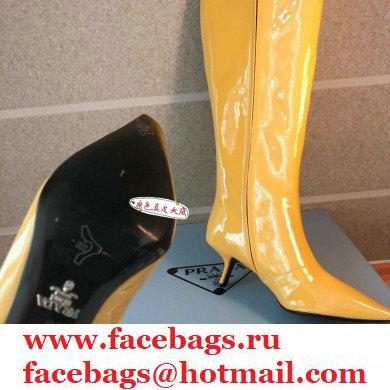 Prada Heel 6cm Glossy Patent Leather Boots Yellow 2020