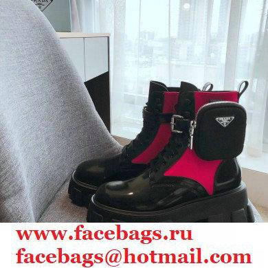 Prada Monolith Brushed Rois Combat Boots Black/Fuchsia with Removable Nylon Pouches 2020