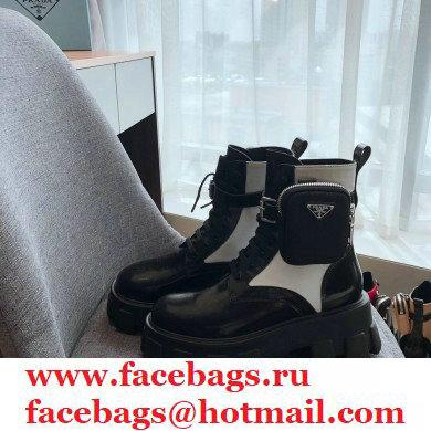 Prada Monolith Brushed Rois Combat Boots Black/White with Removable Nylon Pouches 2020