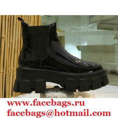 Prada Monolith Patent Leather Chelsea Booties Black 2020