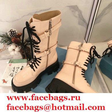 Prada Monolith Patent Leather Rois Boots Beige with Removable Nylon Pouches 2020