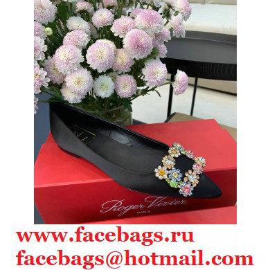 Roger Vivier Flower Strass Buckle Ballerinas in Satin Black 01