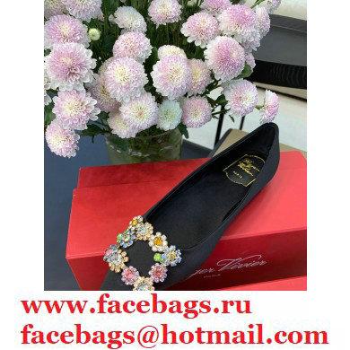 Roger Vivier Flower Strass Buckle Ballerinas in Satin Black 01