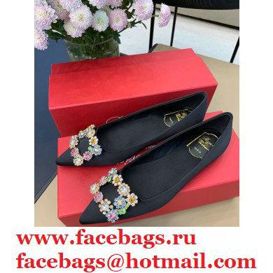 Roger Vivier Flower Strass Buckle Ballerinas in Satin Black 01