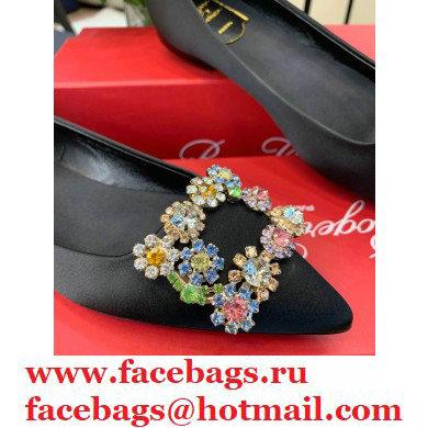 Roger Vivier Flower Strass Buckle Ballerinas in Satin Black 01