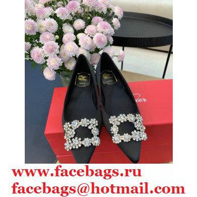 Roger Vivier Flower Strass Buckle Ballerinas in Satin Black 02