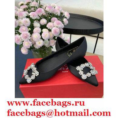 Roger Vivier Flower Strass Buckle Ballerinas in Satin Black 02