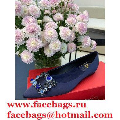 Roger Vivier Flower Strass Buckle Ballerinas in Satin Dark Blue