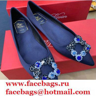 Roger Vivier Flower Strass Buckle Ballerinas in Satin Dark Blue